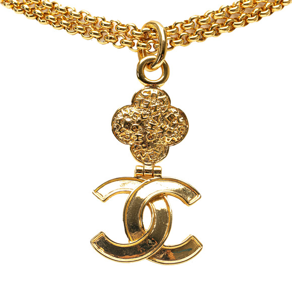 Pre-Loved Chanel Gold Plated Double Chain CC Pendant Necklace